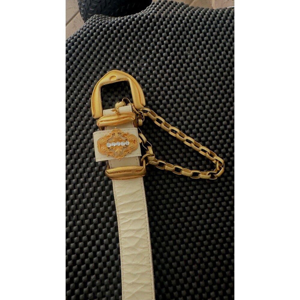 Vintage 1992 Leather Rock Inc 8214 Cream  Leather Raffia Beaded Belt S USA - Picture 2 of 14